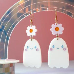 Ghost Flower Floral Earrings Cute Spooky Halloween - image 1